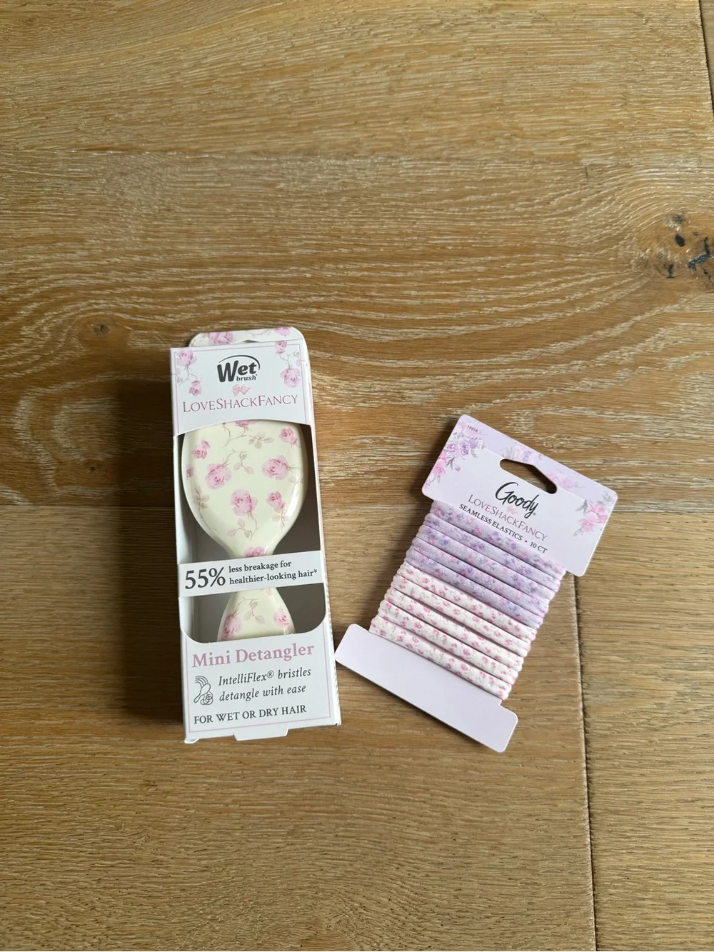 LoveShackFancy Ribbon Rosa Mini Wet Brush and Matching Hair Tie Elastic Set 🎀